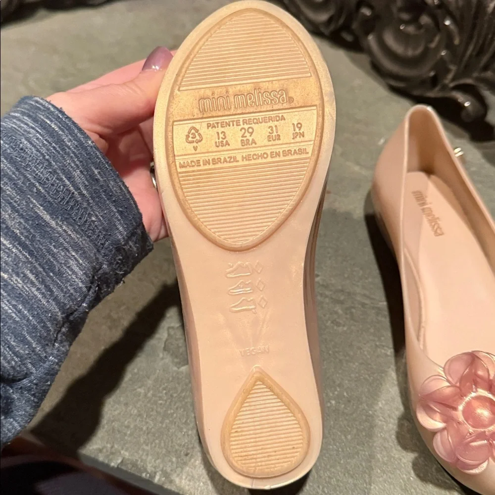 Mini Melissa Pink Jelly Flats with Floral Ornaments Girls Size 13